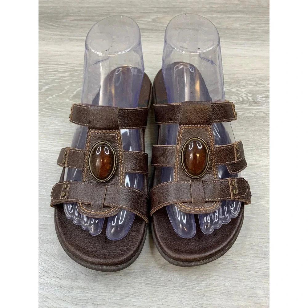 Taos Fortune Brown Leather Gemstone Strappy Sandals Women's 6 Comfort Shoes